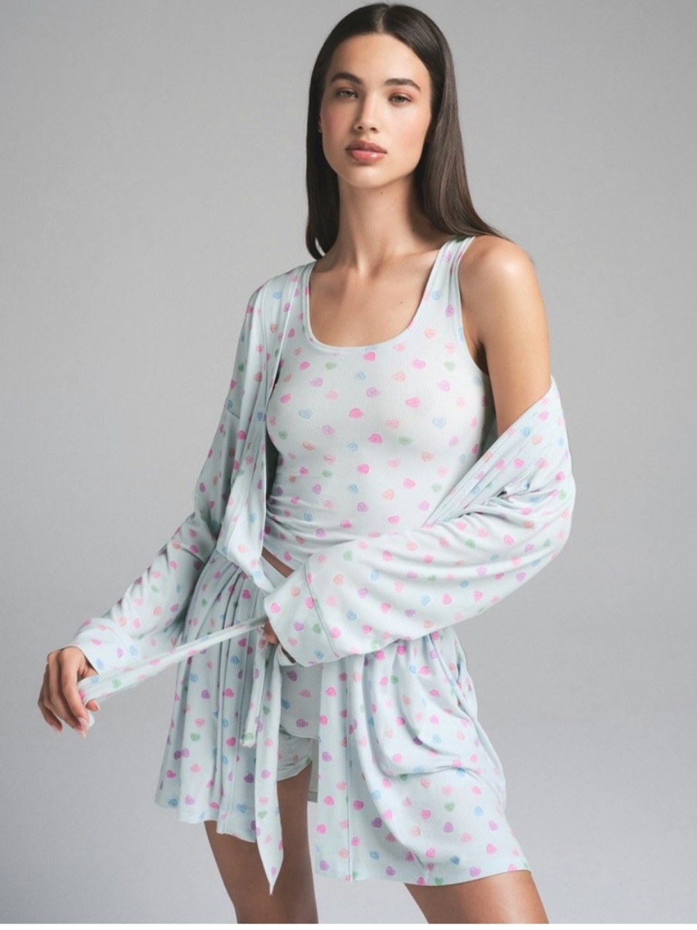 SKIMS NWT Soft Lounge Robe - Cloud Candy Heart Print Sz XXS